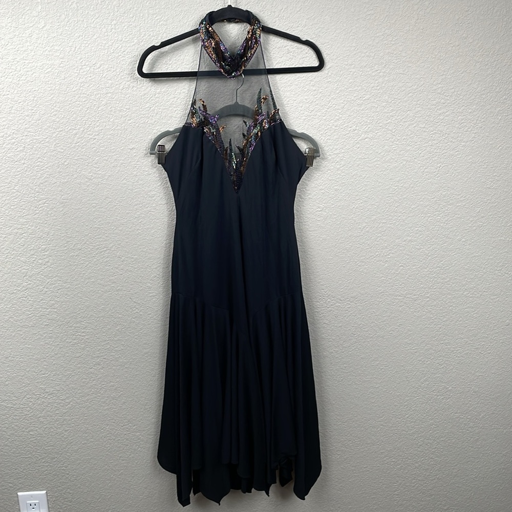 Vintage Casadei Black Beaded Halter Evening Dress Midi Sz 6